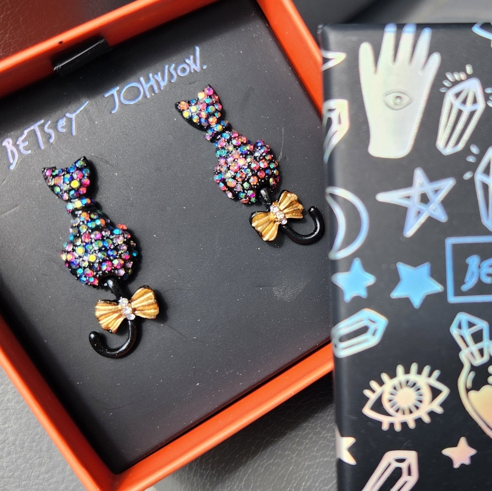 Betsey Johnson Pave Black Cat Earrings - Boo To You